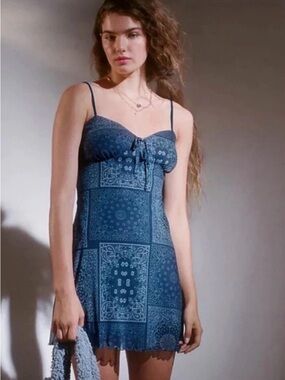 Urban Outfitters Blue Bandana Print Mini Dress